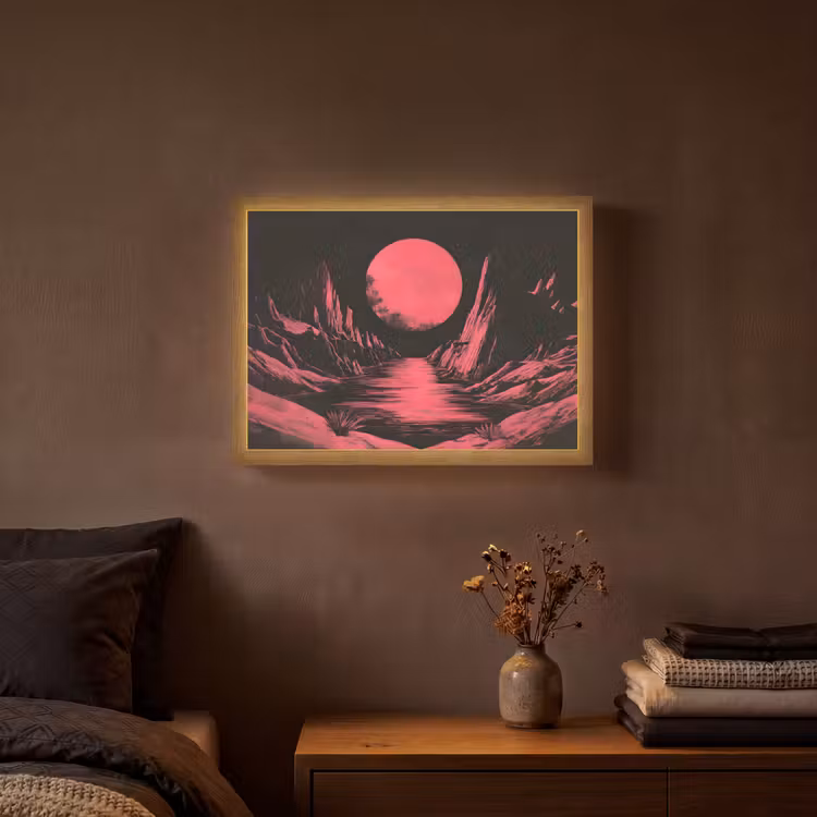 Lightbox - Wandlamp - Maan - Felroze - Bergen - Rivier — 3