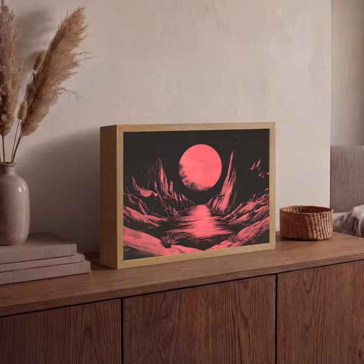 Lightbox - Wandlamp - Maan - Felroze - Bergen - Rivier — 4