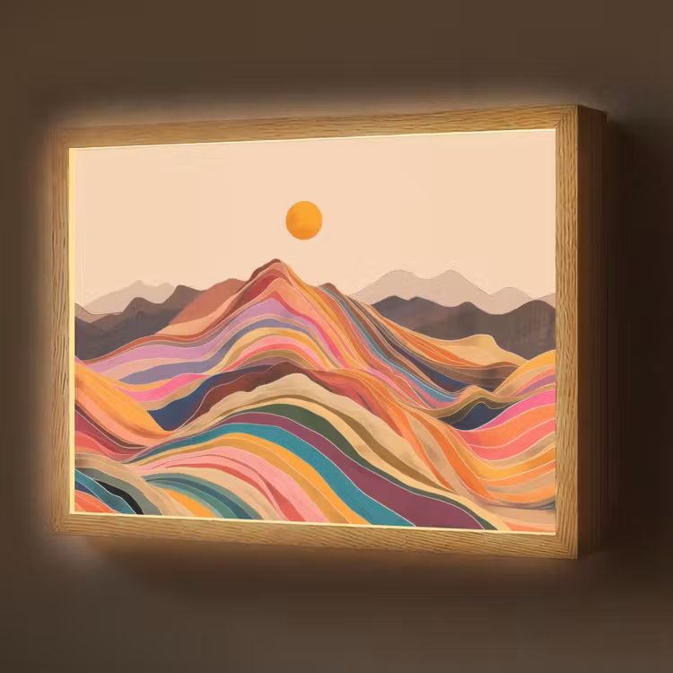 Lightbox - Wandlamp - Zon - Kleurrijk landschap - Bergen — 1