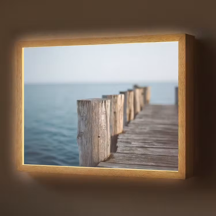 Lightbox - Wandlamp - Houten steiger - Helderblauwe lucht — 1
