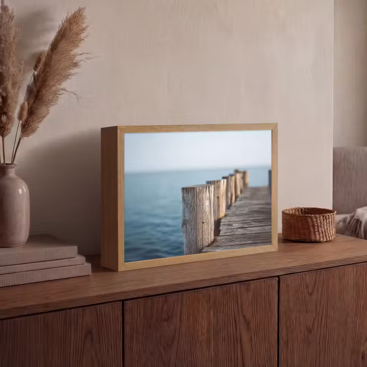 Lightbox - Wandlamp - Houten steiger - Helderblauwe lucht — 4