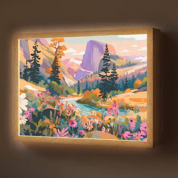 Lightbox - Wandlamp - Rivier - Vallei vol bloemen - Levendig — 1