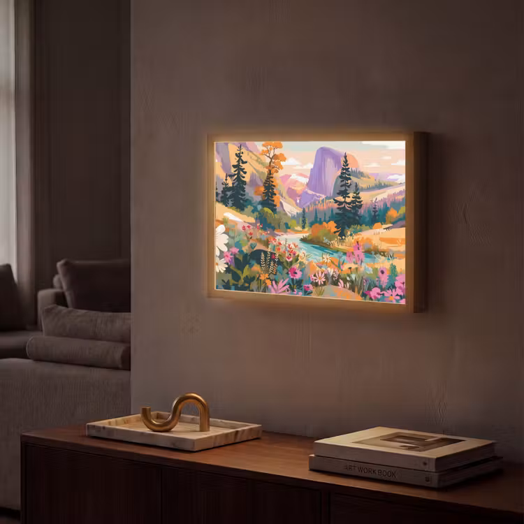 Lightbox - Wandlamp - Rivier - Vallei vol bloemen - Levendig — 2