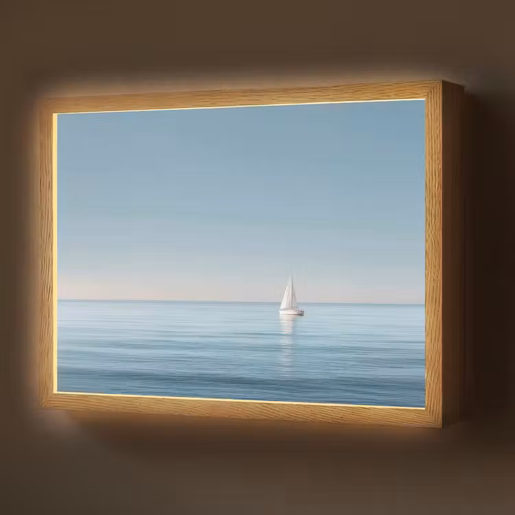 Lightbox - Wandlamp - Zeilbootje - Kalme zee - Helderblauwe hemel — 1