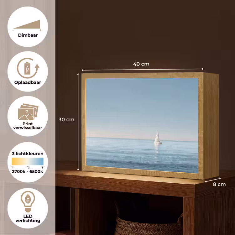 Lightbox - Wandlamp - Zeilbootje - Kalme zee - Helderblauwe hemel — 10