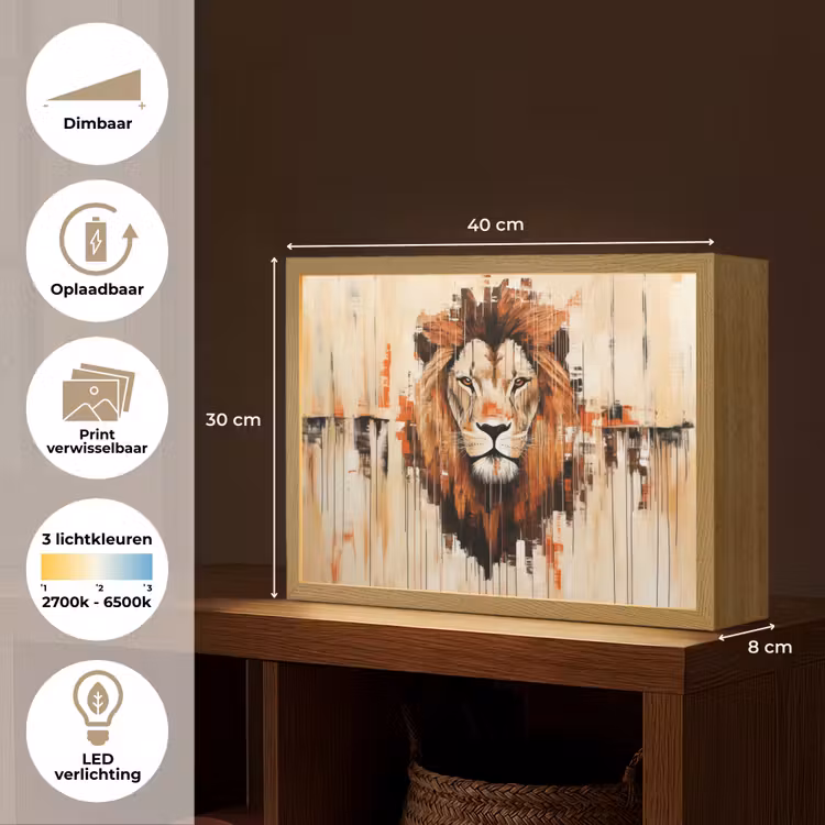 Lightbox - Wandlamp - Leeuwenkop - Lijnen - Crème — 10