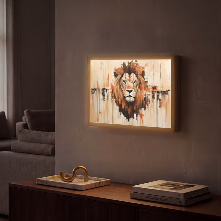 Lightbox - Wandlamp - Leeuwenkop - Lijnen - Crème — 2