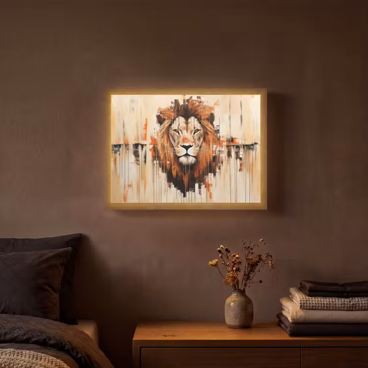 Lightbox - Wandlamp - Leeuwenkop - Lijnen - Crème — 3