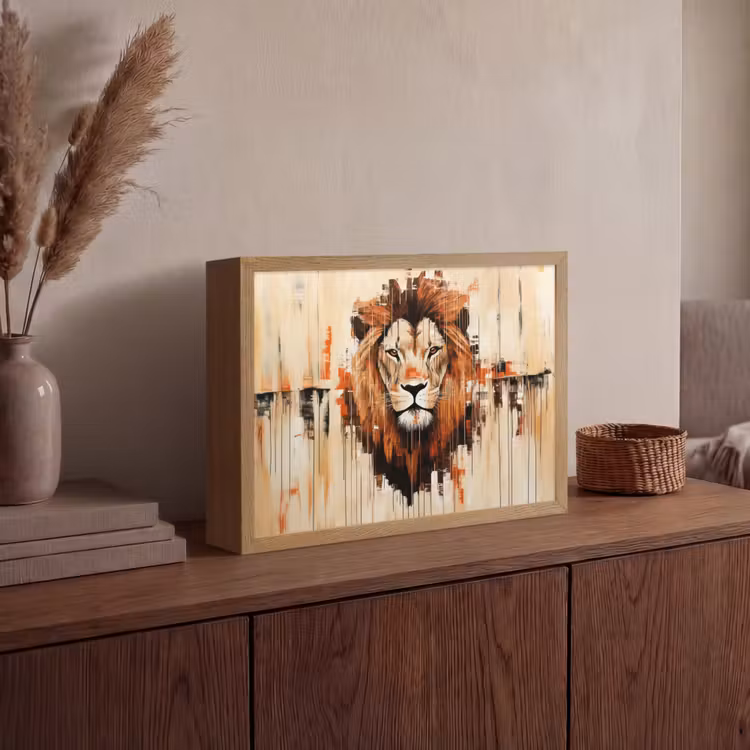 Lightbox - Wandlamp - Leeuwenkop - Lijnen - Crème — 4