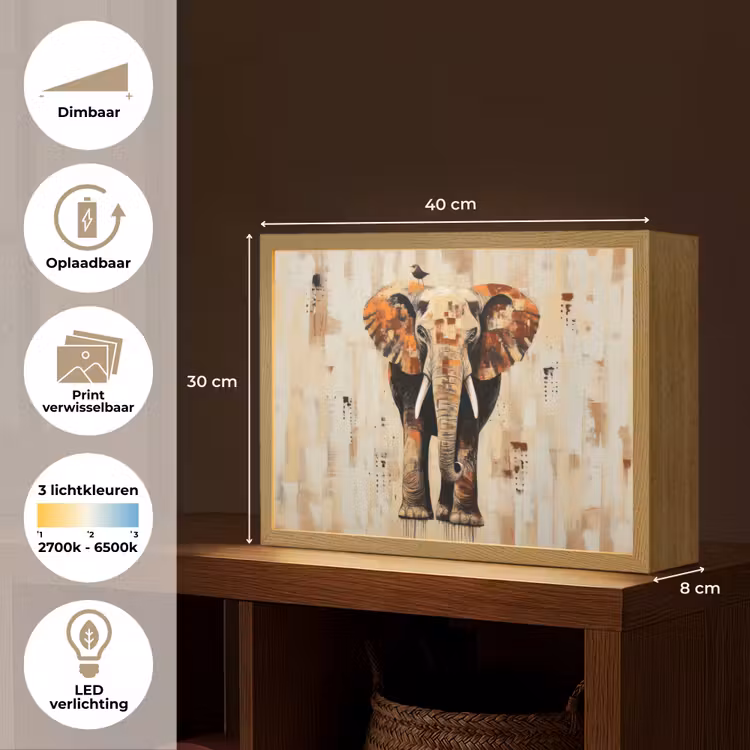 Lightbox - Wandlamp - Olifant - Slurf - Mozaïek - Abstract — 10
