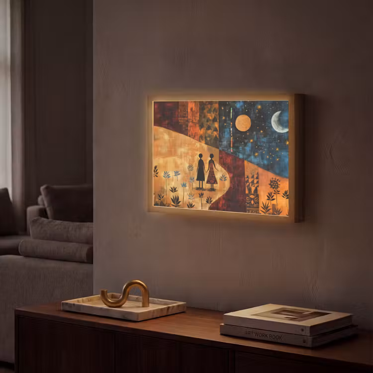 Lightbox - Wandlamp - Silhouetten - Abstract - Zon - Maan — 2