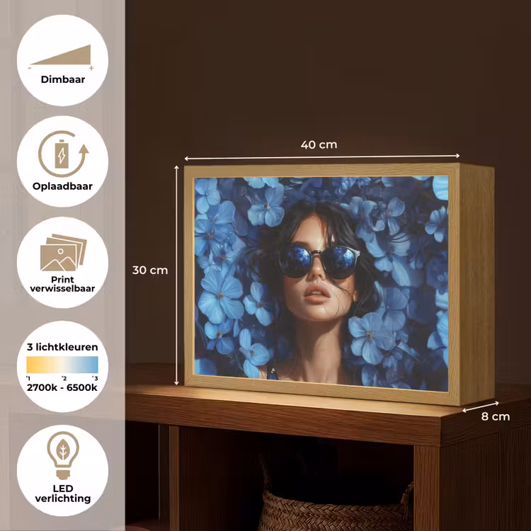 Lightbox - Wandlamp - Vrouw - Blauw - Bloemen - Vlinders - Natuur — 10