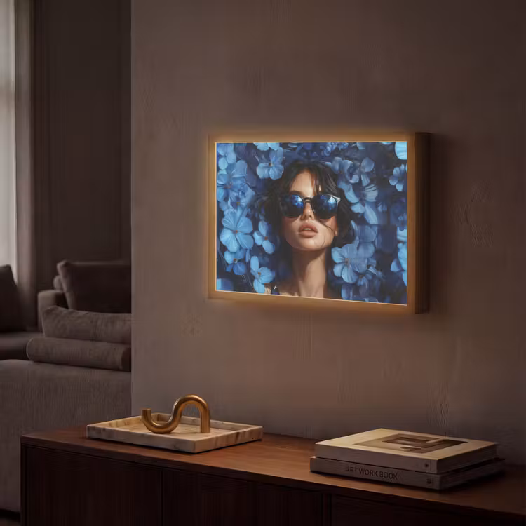 Lightbox - Wandlamp - Vrouw - Blauw - Bloemen - Vlinders - Natuur — 2