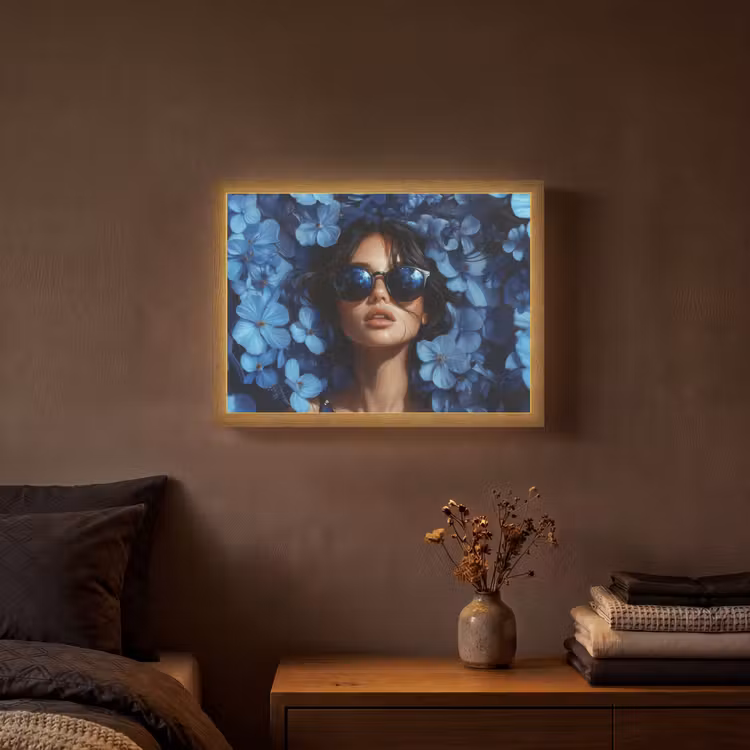 Lightbox - Wandlamp - Vrouw - Blauw - Bloemen - Vlinders - Natuur — 3