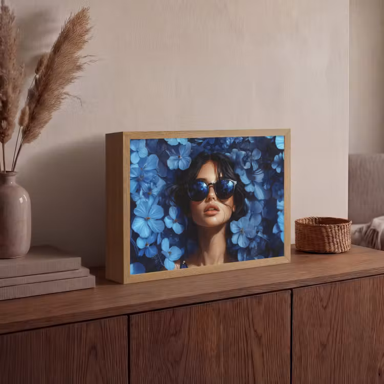 Lightbox - Wandlamp - Vrouw - Blauw - Bloemen - Vlinders - Natuur — 4