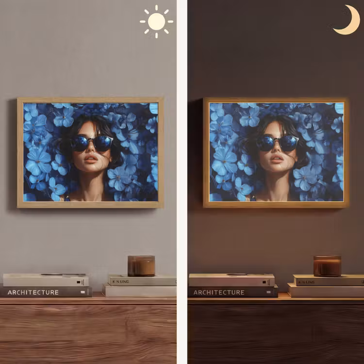 Lightbox - Wandlamp - Vrouw - Blauw - Bloemen - Vlinders - Natuur — 6