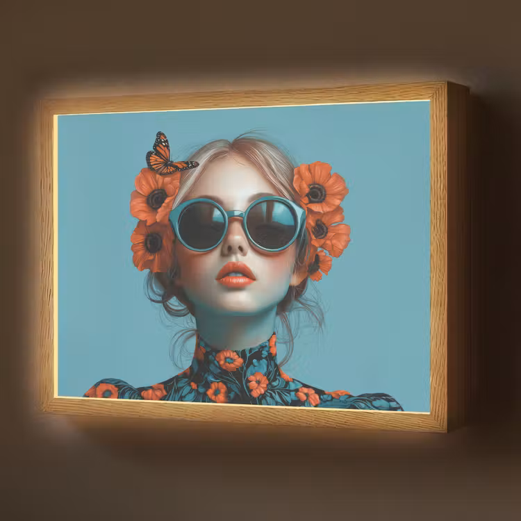 Lightbox - Wandlamp - Vrouw - Blauw - Vlinder - Bloemen - Aesthetic — 1