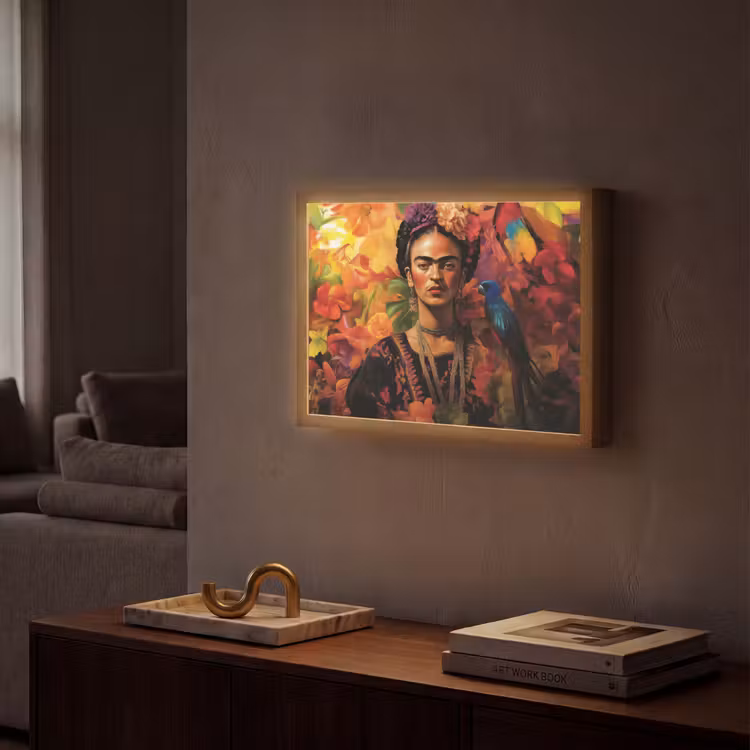 Lightbox - Wandlamp - Vrouw - Bloemen - Papegaai - Schilderachtig — 2