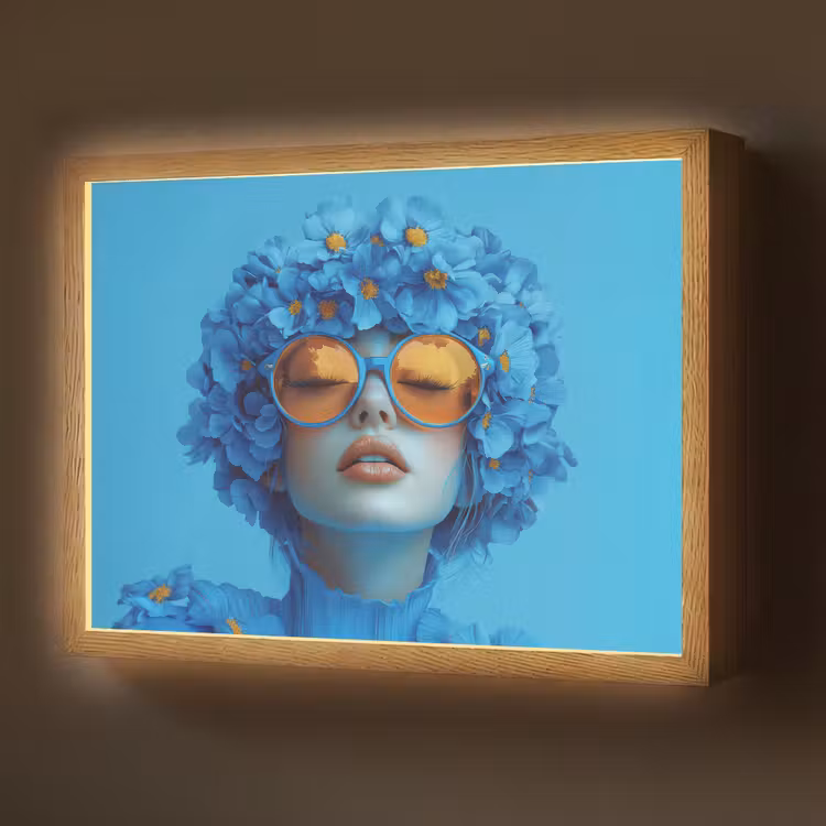 Lightbox - Wandlamp - Vrouw - Bloem - Blauw - Modern - Bril - Portret — 1