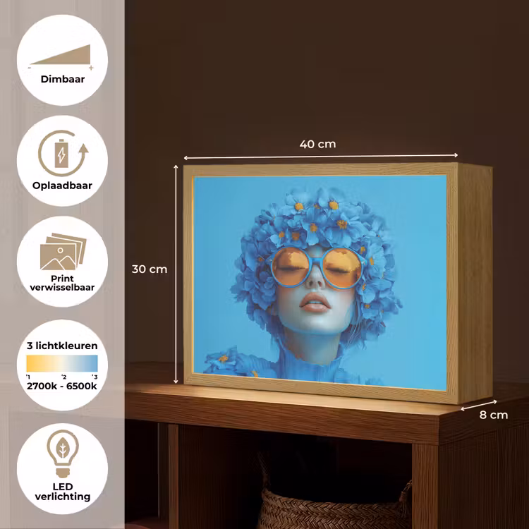 Lightbox - Wandlamp - Vrouw - Bloem - Blauw - Modern - Bril - Portret — 10