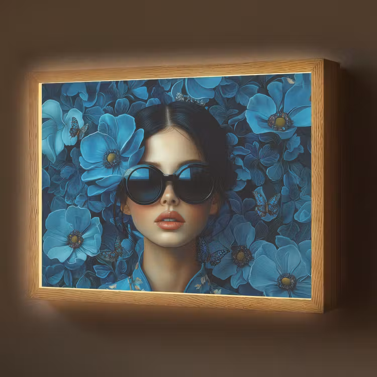 Lightbox - Wandlamp - Vrouw - Bloemen - Blauw - Aesthetic - Luxe — 1
