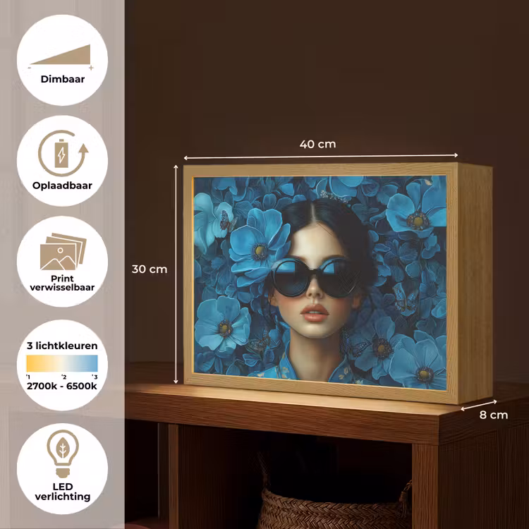 Lightbox - Wandlamp - Vrouw - Bloemen - Blauw - Aesthetic - Luxe — 10