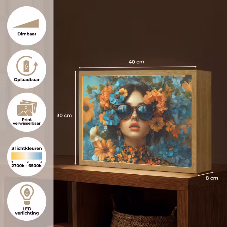 Lightbox - Wandlamp - Vrouw - Bloemen - Oranje - Blauw - Modern — 10