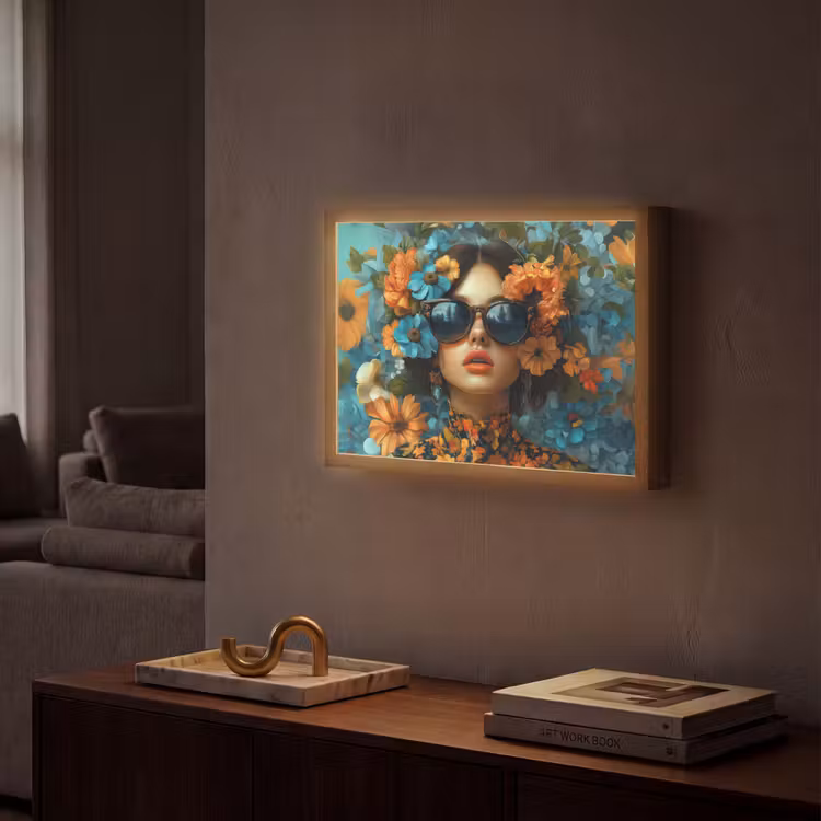 Lightbox - Wandlamp - Vrouw - Bloemen - Oranje - Blauw - Modern — 2