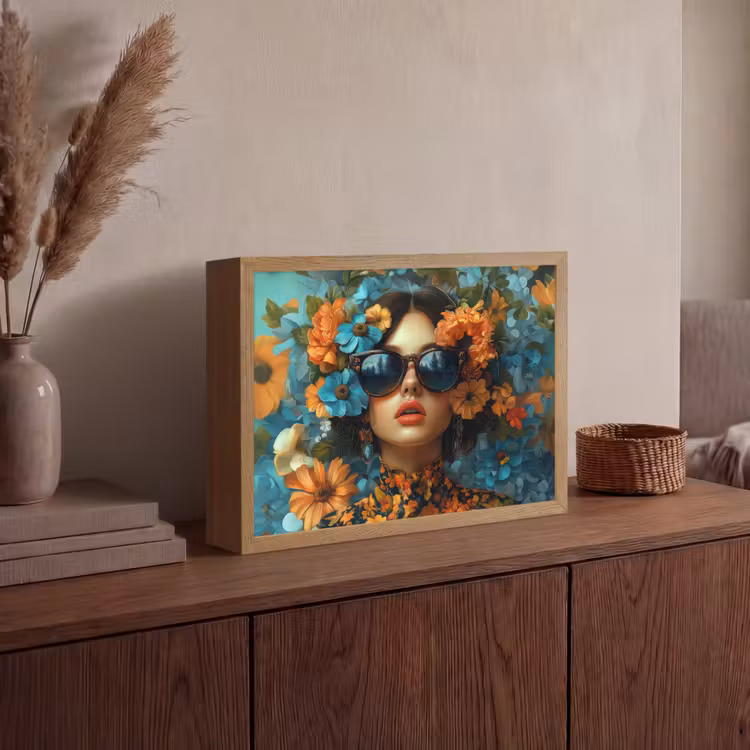 Lightbox - Wandlamp - Vrouw - Bloemen - Oranje - Blauw - Modern — 4