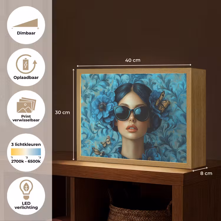 Lightbox - Wandlamp - Vrouw - Bloemen - Vlinders - Blauw - Abstract — 10