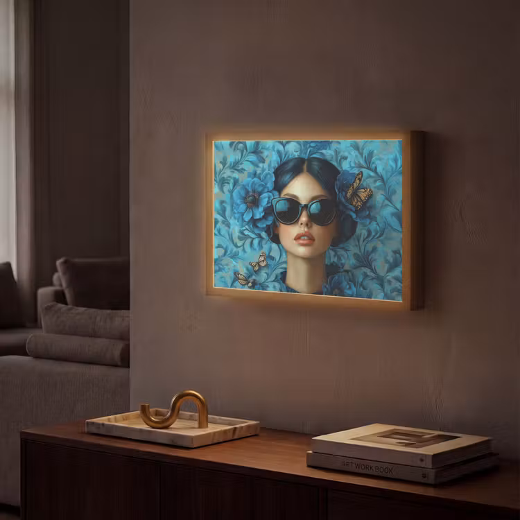 Lightbox - Wandlamp - Vrouw - Bloemen - Vlinders - Blauw - Abstract — 2