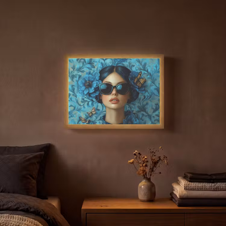 Lightbox - Wandlamp - Vrouw - Bloemen - Vlinders - Blauw - Abstract — 3