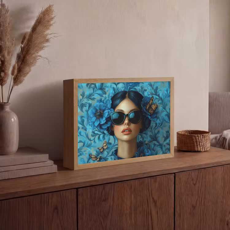 Lightbox - Wandlamp - Vrouw - Bloemen - Vlinders - Blauw - Abstract — 4