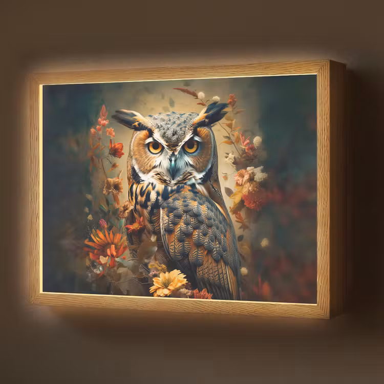 Lightbox - Wandlamp - Uil - Vogel - Bloemen - Planten - Botanisch — 1