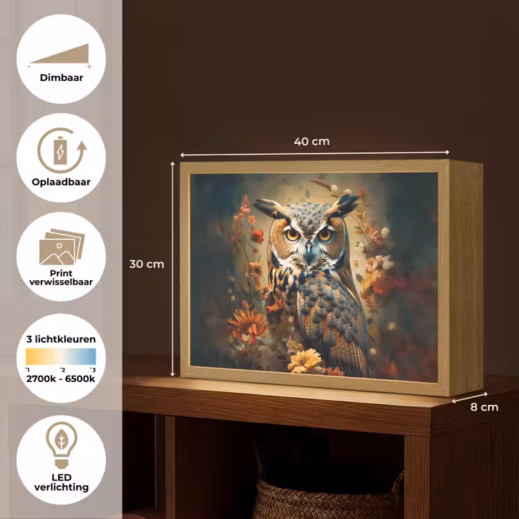 Lightbox - Wandlamp - Uil - Vogel - Bloemen - Planten - Botanisch — 10