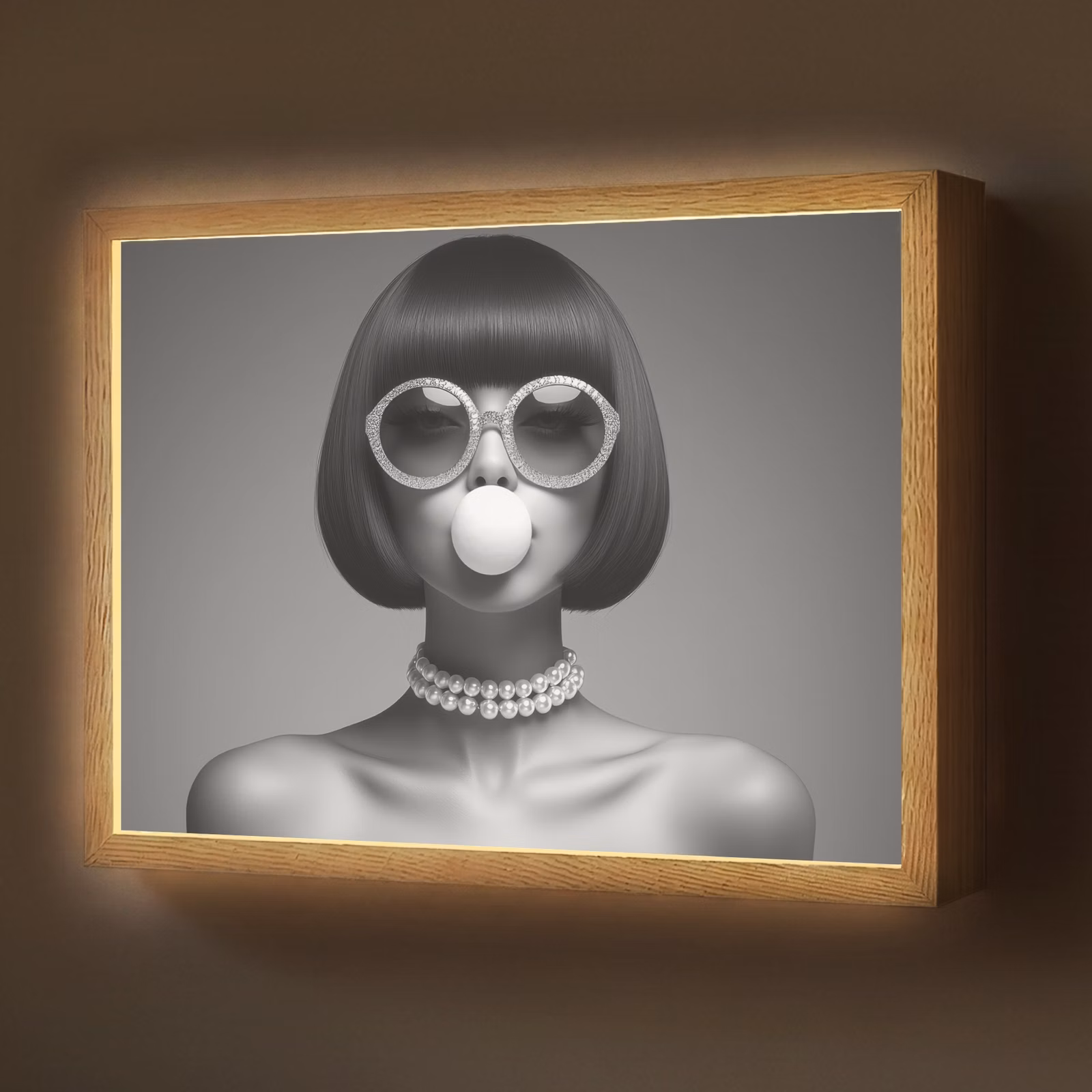 Lightbox - Wandlamp - Vrouw - Zwart Wit - Ketting - Zonnebril — 1