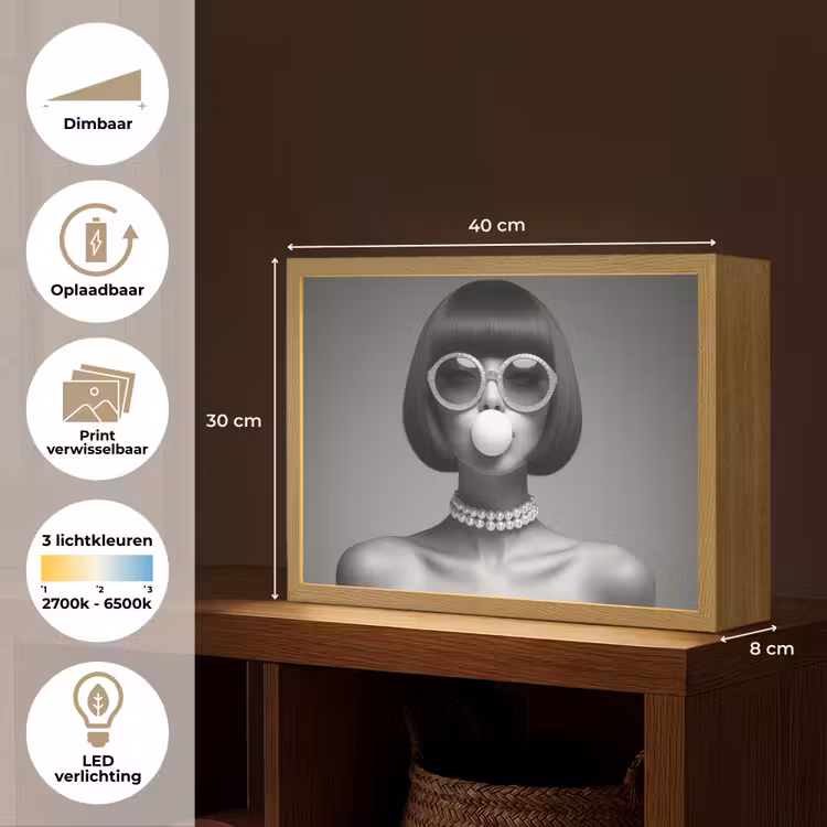 Lightbox - Wandlamp - Vrouw - Zwart Wit - Ketting - Zonnebril — 10