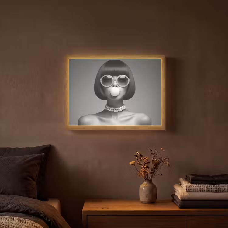 Lightbox - Wandlamp - Vrouw - Zwart Wit - Ketting - Zonnebril — 3