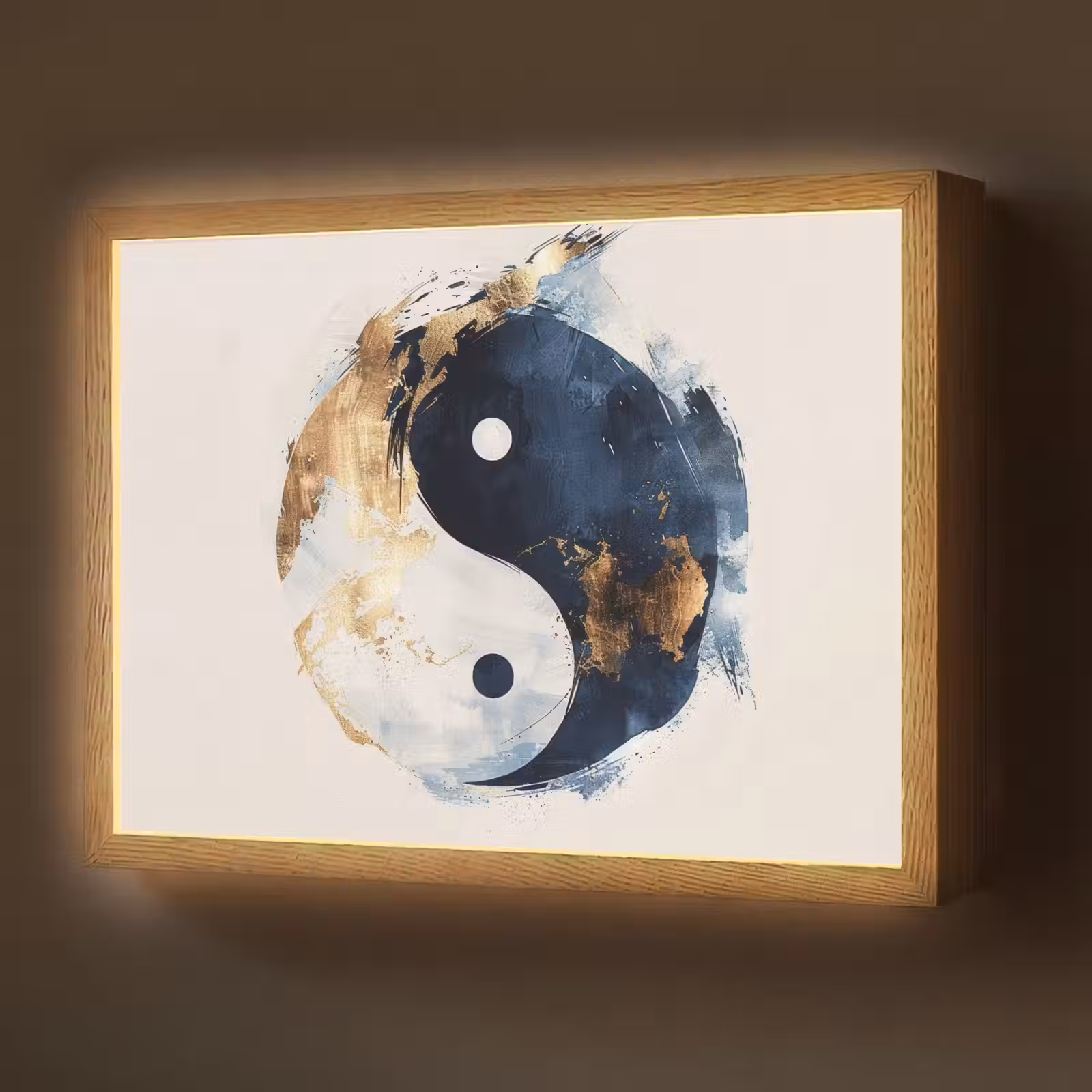 Lightbox - Wandlamp - Yin Yang - Abstract - Zwart - Wit - Goud — 1