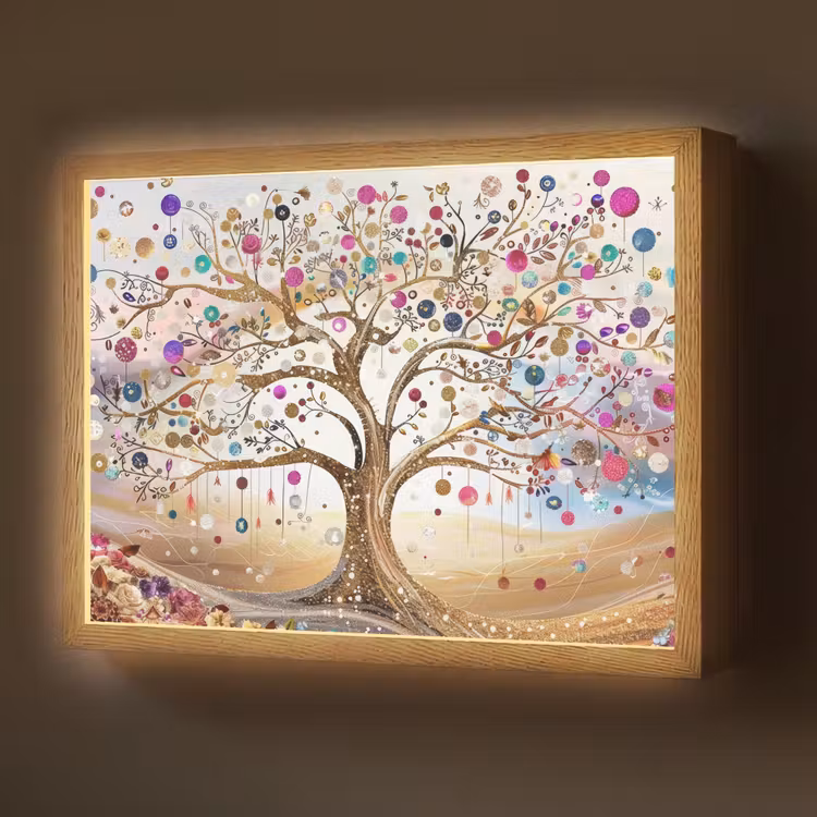 Lightbox - Wandlamp - Levensboom - Goud - Kleurrijk - Abstract - Aesthetic — 1