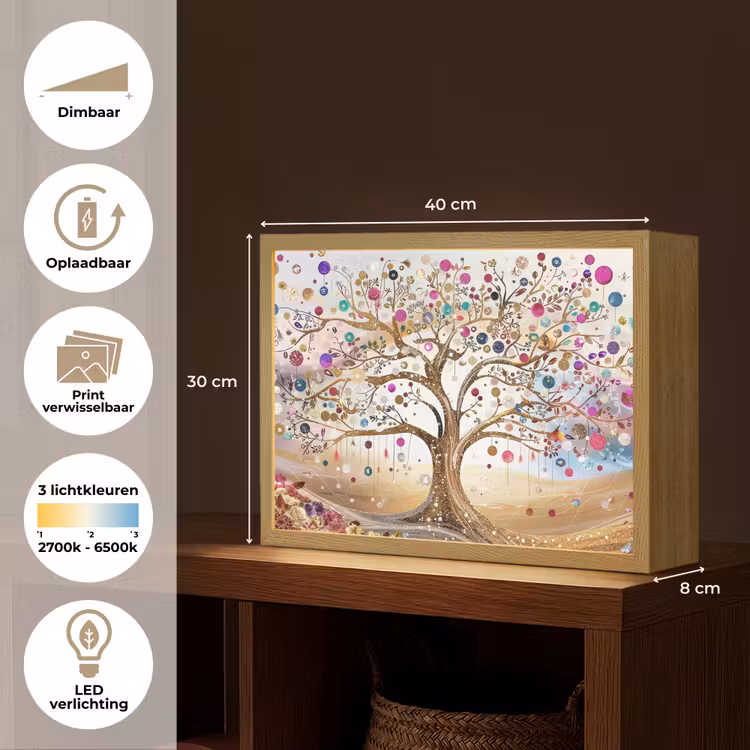 Lightbox - Wandlamp - Levensboom - Goud - Kleurrijk - Abstract - Aesthetic — 10
