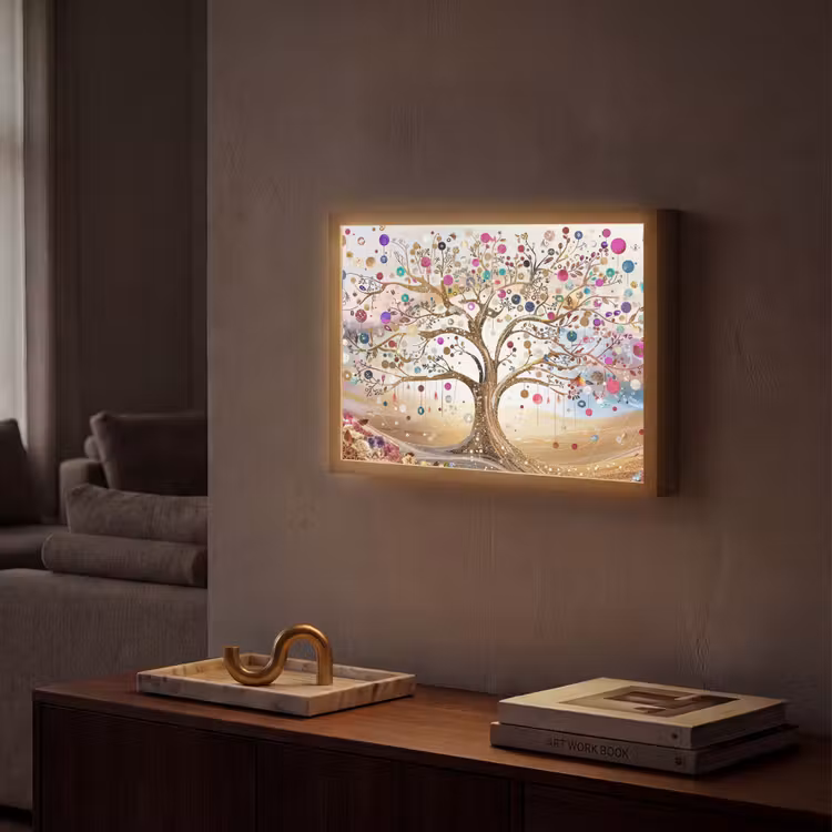 Lightbox - Wandlamp - Levensboom - Goud - Kleurrijk - Abstract - Aesthetic — 2