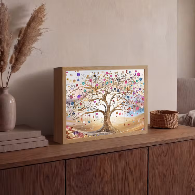 Lightbox - Wandlamp - Levensboom - Goud - Kleurrijk - Abstract - Aesthetic — 4