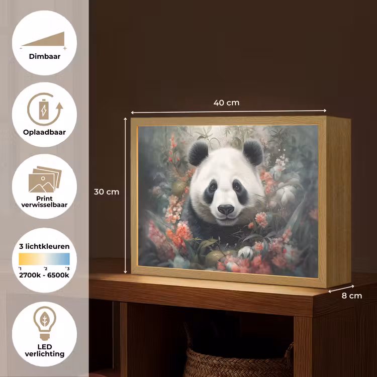 Lightbox - Wandlamp - Panda - Wilde dieren - Bloemen - Natuur — 10