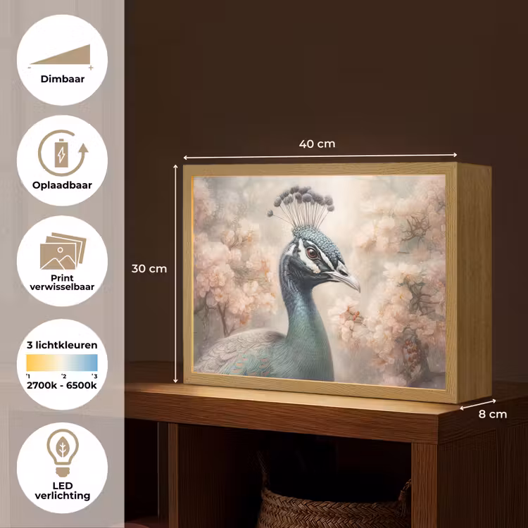 Lightbox - Wandlamp - Pauw - Vogels - Bloemen - Boom - Botanisch — 10