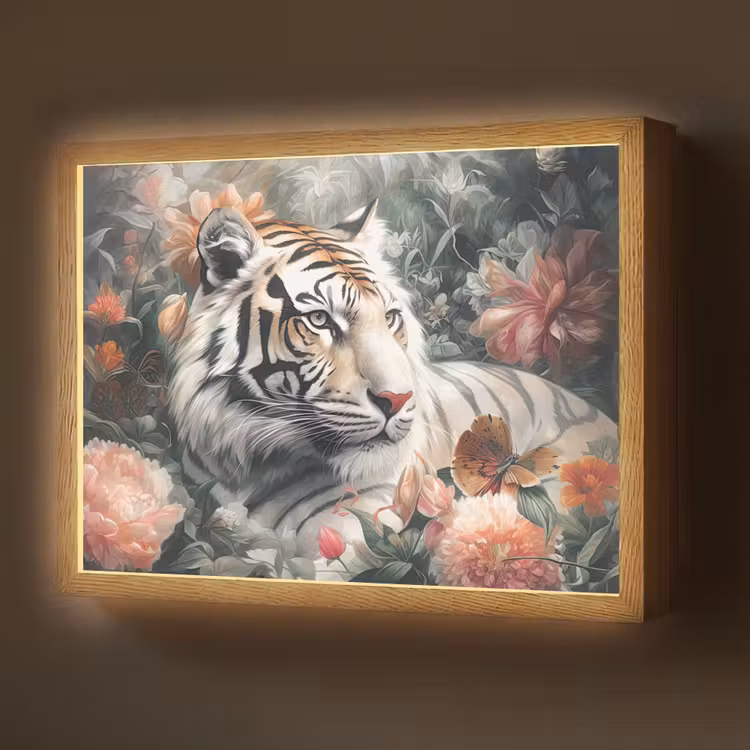 Lightbox - Wandlamp - Tijger - Wilde dieren - Bloemen - Jungle — 1