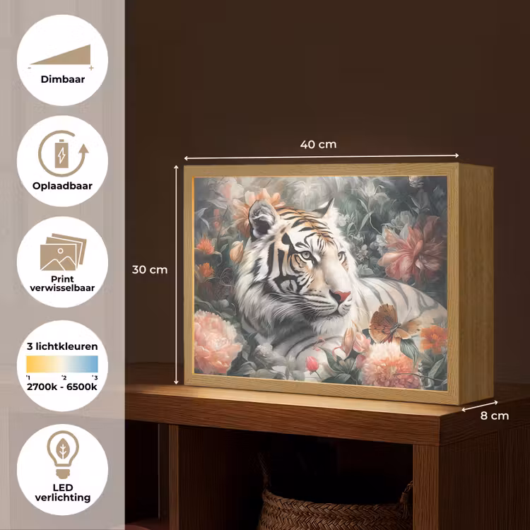 Lightbox - Wandlamp - Tijger - Wilde dieren - Bloemen - Jungle — 10
