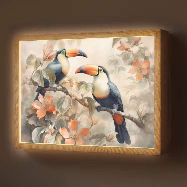 Lightbox - Wandlamp - Toekan - Vogels - Bloemen - Tak — 1