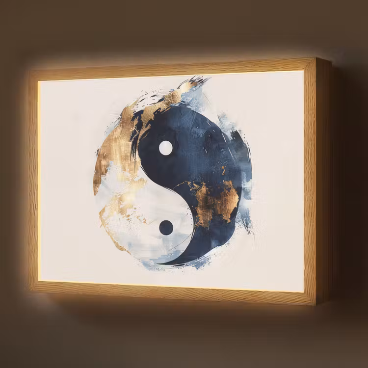 Lightbox - Wandlamp - Yin Yang - Abstract - Zwart - Wit - Goud — 1