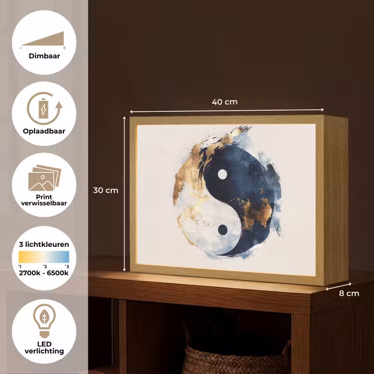 Lightbox - Wandlamp - Yin Yang - Abstract - Zwart - Wit - Goud — 10